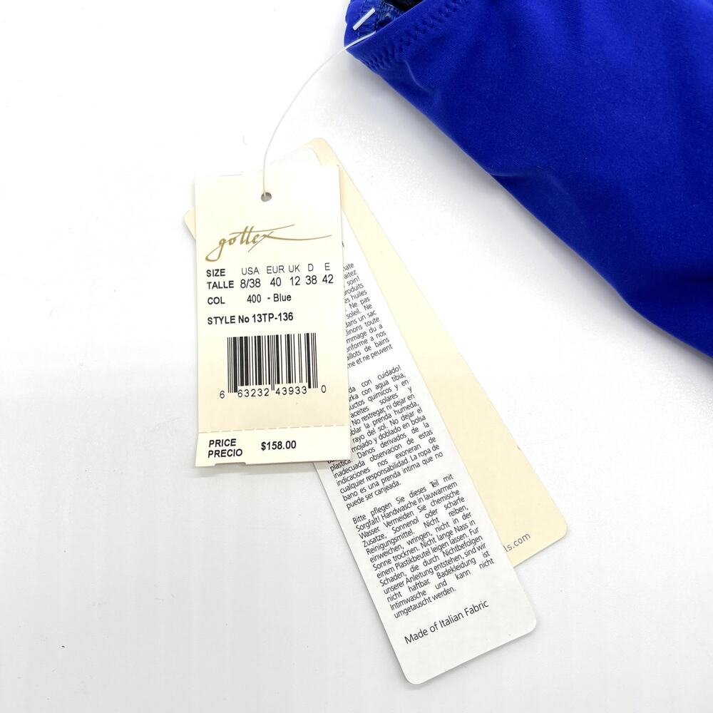 VINTAGE GOTTEX One Piece Swimsuit Womens 8 Blue Twist Front Adjustable Strap NEW - Picture 6 of 14